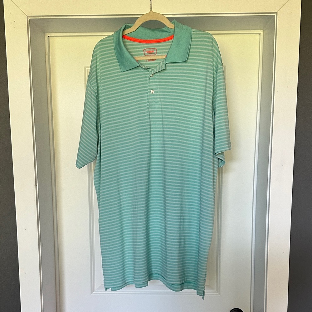 Men's Blue Green Striped Polo Shirt- 3XLT